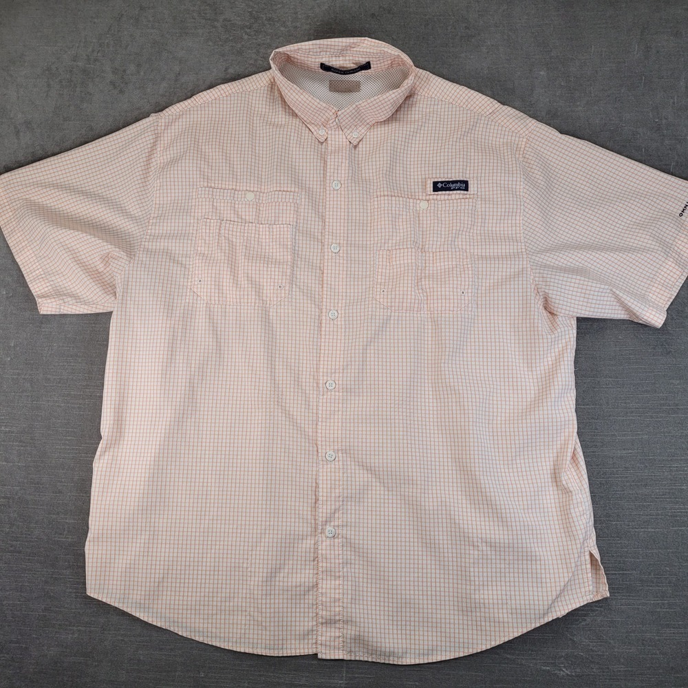 Columbia PFG Super Tamiami Shirt Mens XL Orange Plaid Vented Short Sleeve